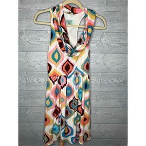 Judith March Cowl Neck Racerback Retro Pattern Dress Women's Size Medium Multico